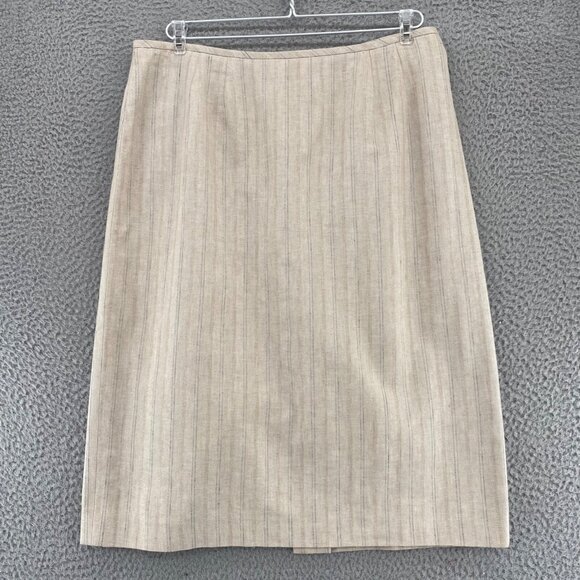 Jones Wear Skirt Womens 12 Ivory Pinstripe Linen Blend Straight Below Knee Work - Picture 1 of 11